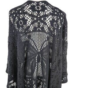 Black Butterfly Shawl Wrap Black Floral Lace Knit Fringe Boho OS